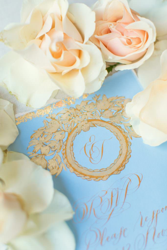 Luxury blue and gold wedding invitation, rsvp card for a blue themed wedding