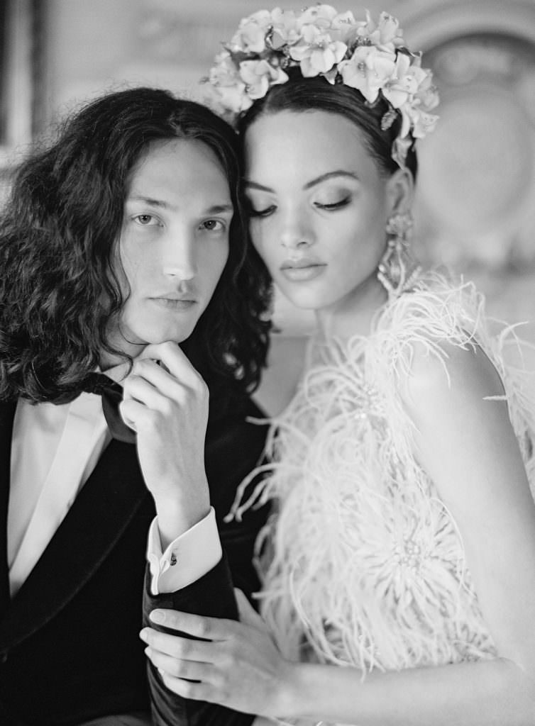 Moody black and white wedding inspiration for a monochromatic modern wedding on a private estate in the country