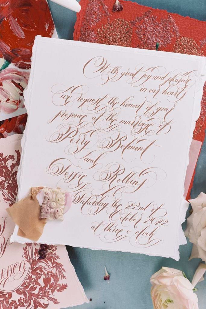 Miami Wedding Invitations with pink handwritten calligraphy invitation card for luxury weddings