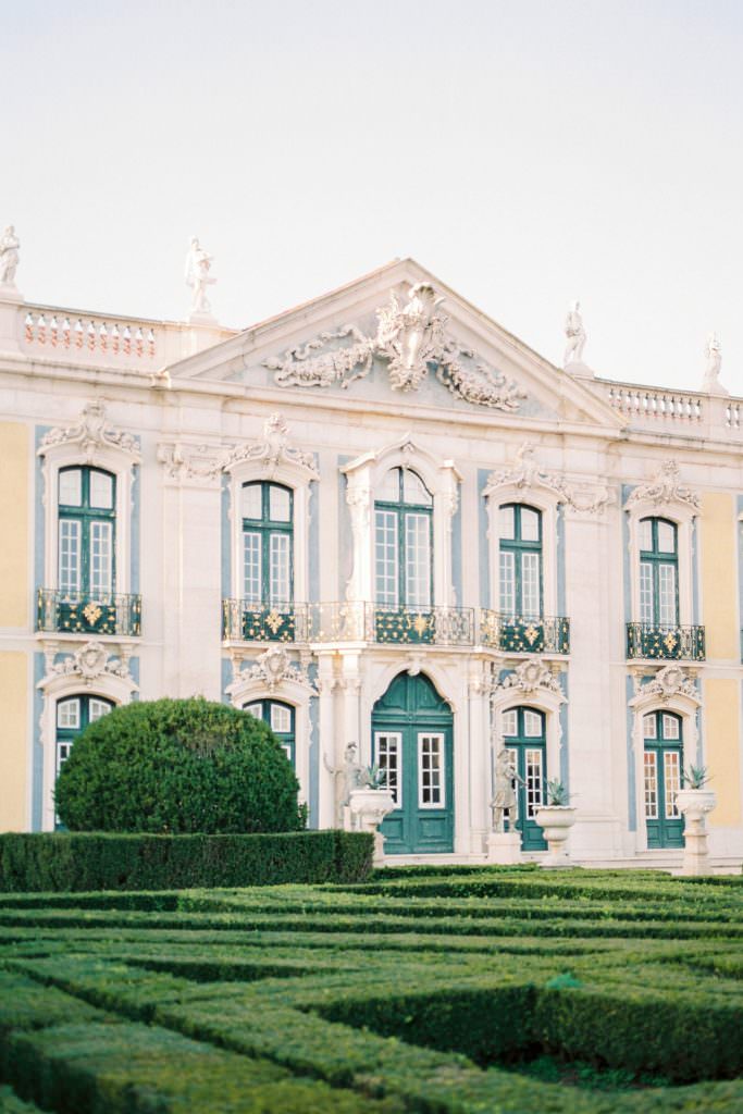 Queluz National Palace wedding inspiration featuring the outer facade with gardens