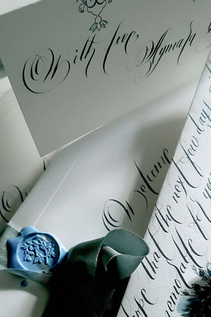 Fine Art French Baptism Invitations calligraphy welcome letter