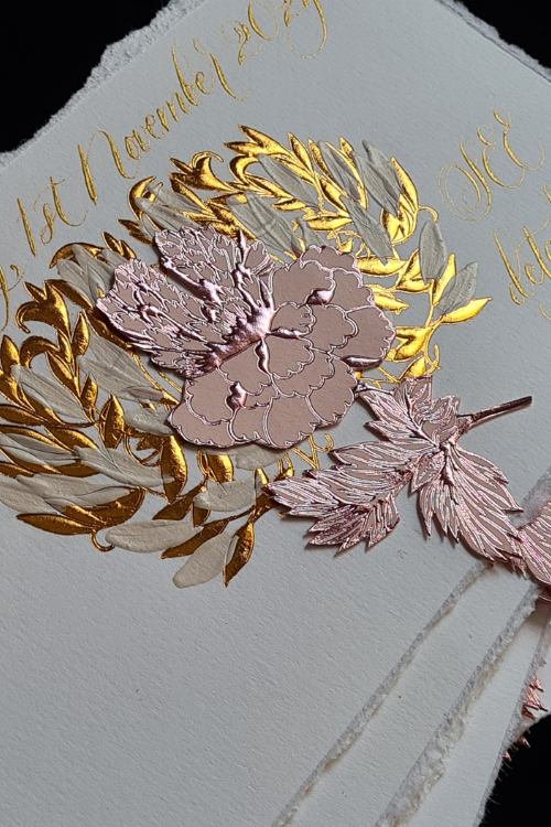 2D floral cut out embossed rsvp card design