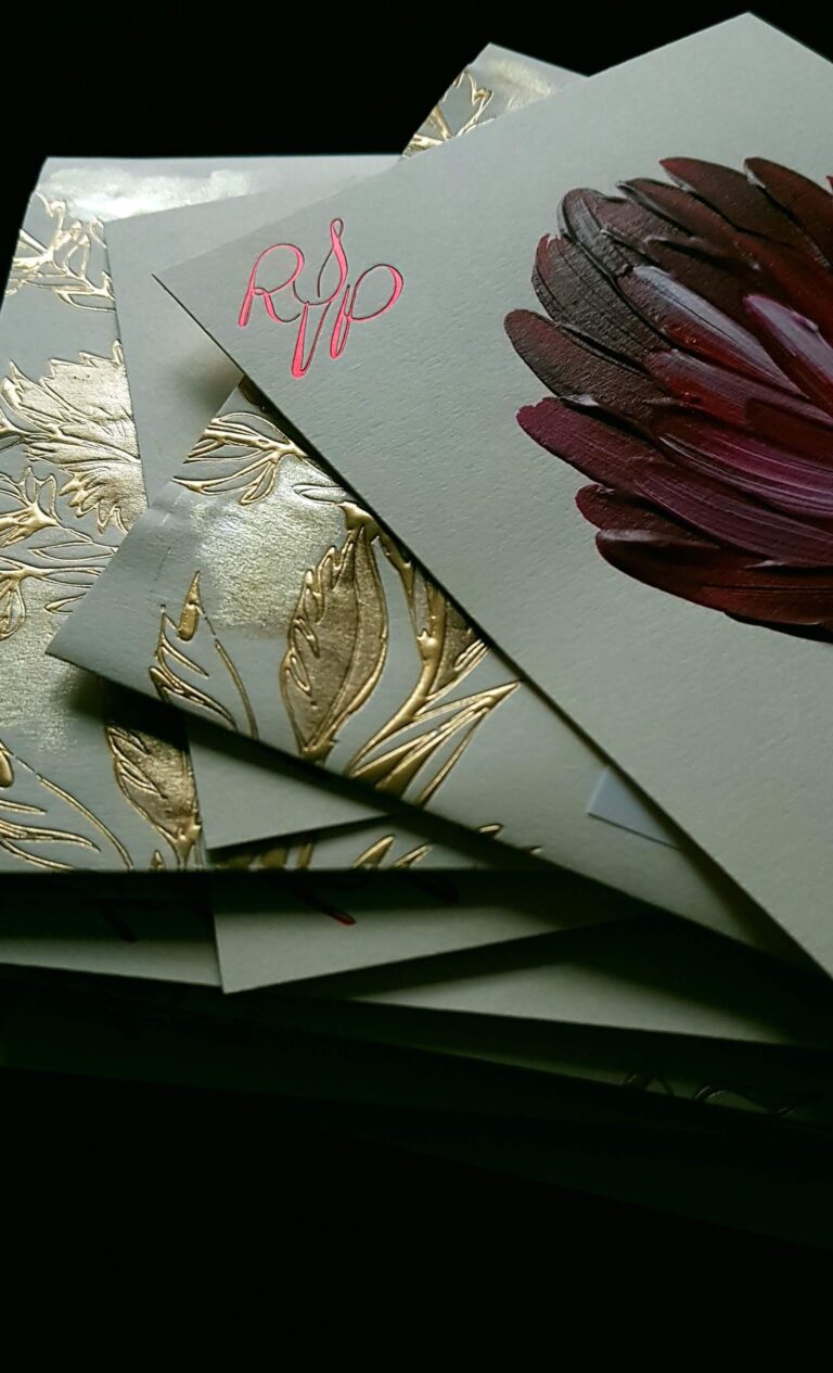 Italian Renaissance Style Invitations with red floral rsvp card and embossed envelope design