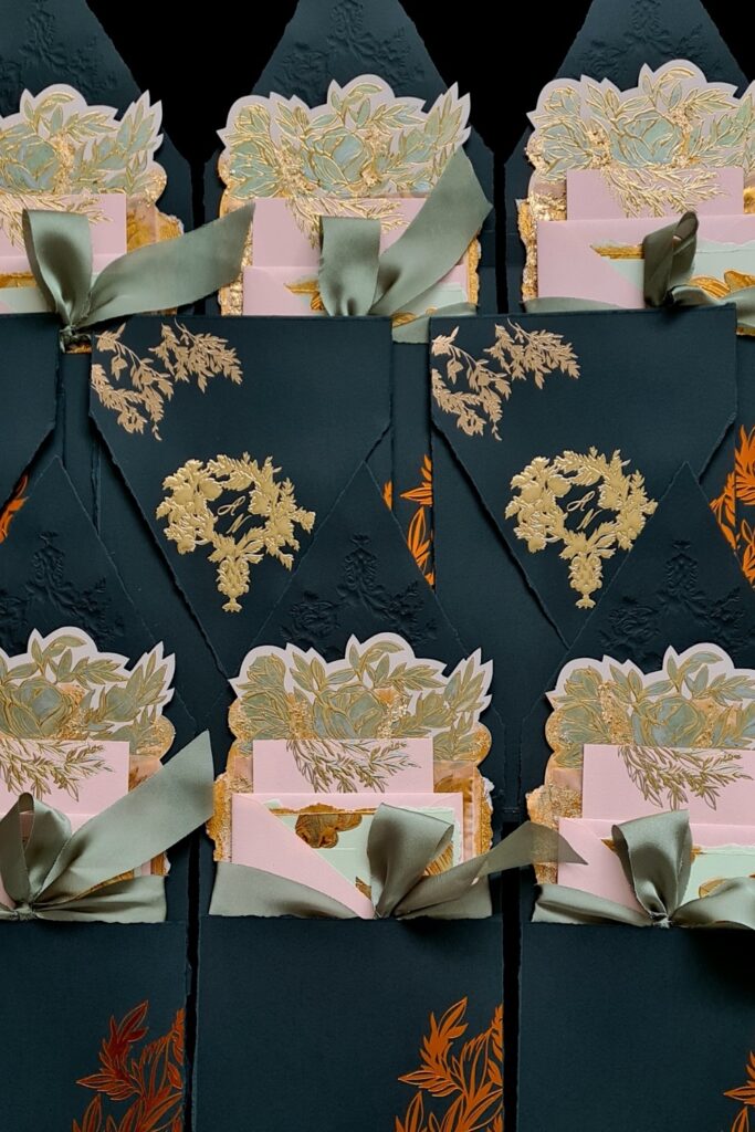 Luxury Black Tie  New York Wedding Invitations with Deep Green and Gold 