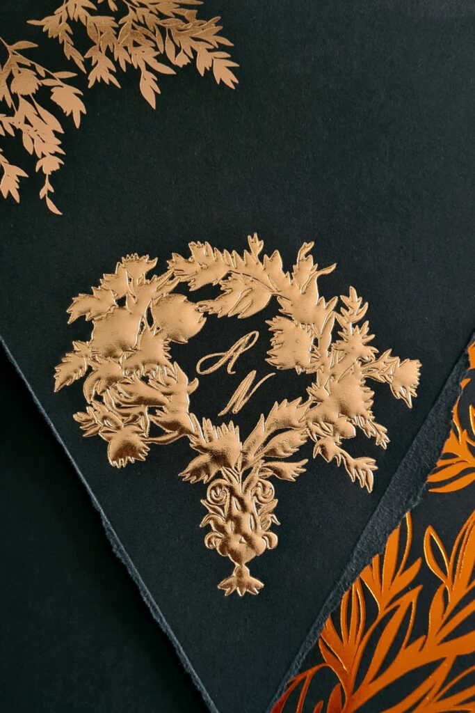 Luxury Dark green and gold custom envelope design for a New York Black Tie wedding