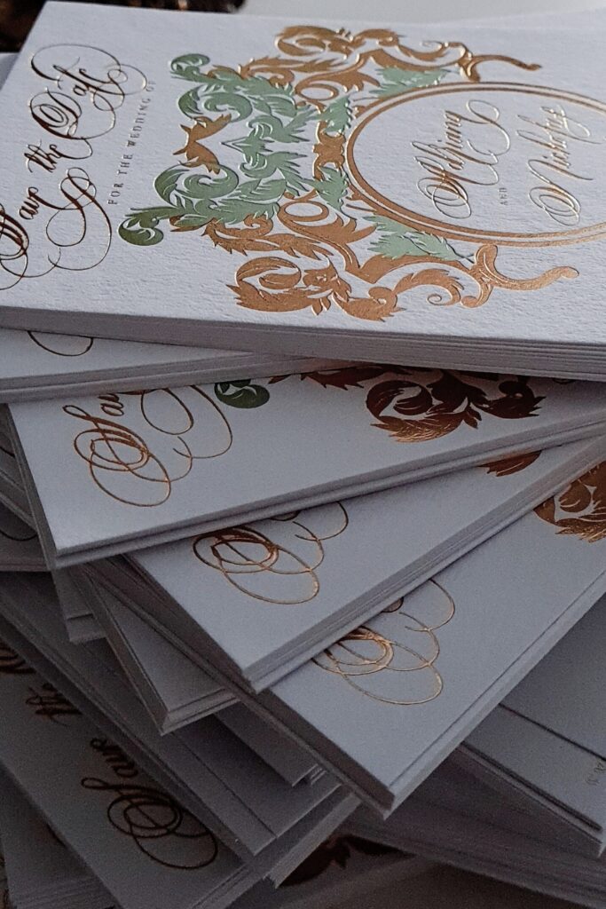 New York Black Tie Save the Date with gold and green foil printing