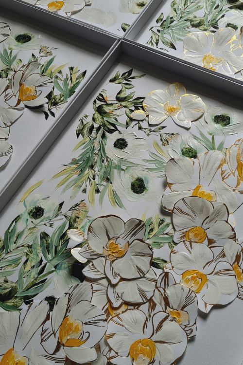 Romantic Amalfi Style Invitations with custom designed hand painted orchid box