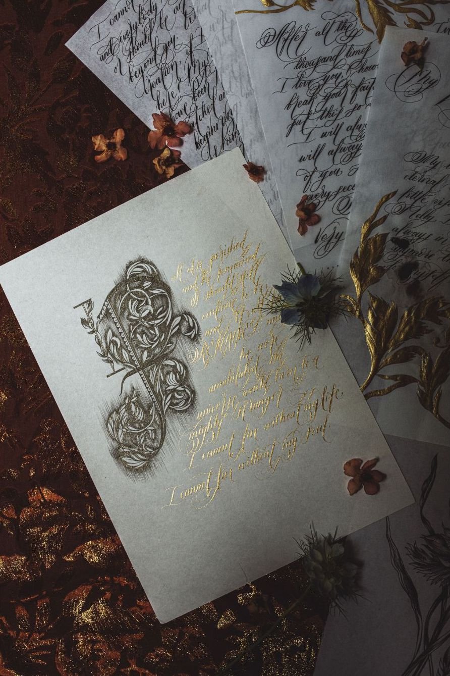 Custom designed invitations old world style calligraphy and ancient letter design - 1