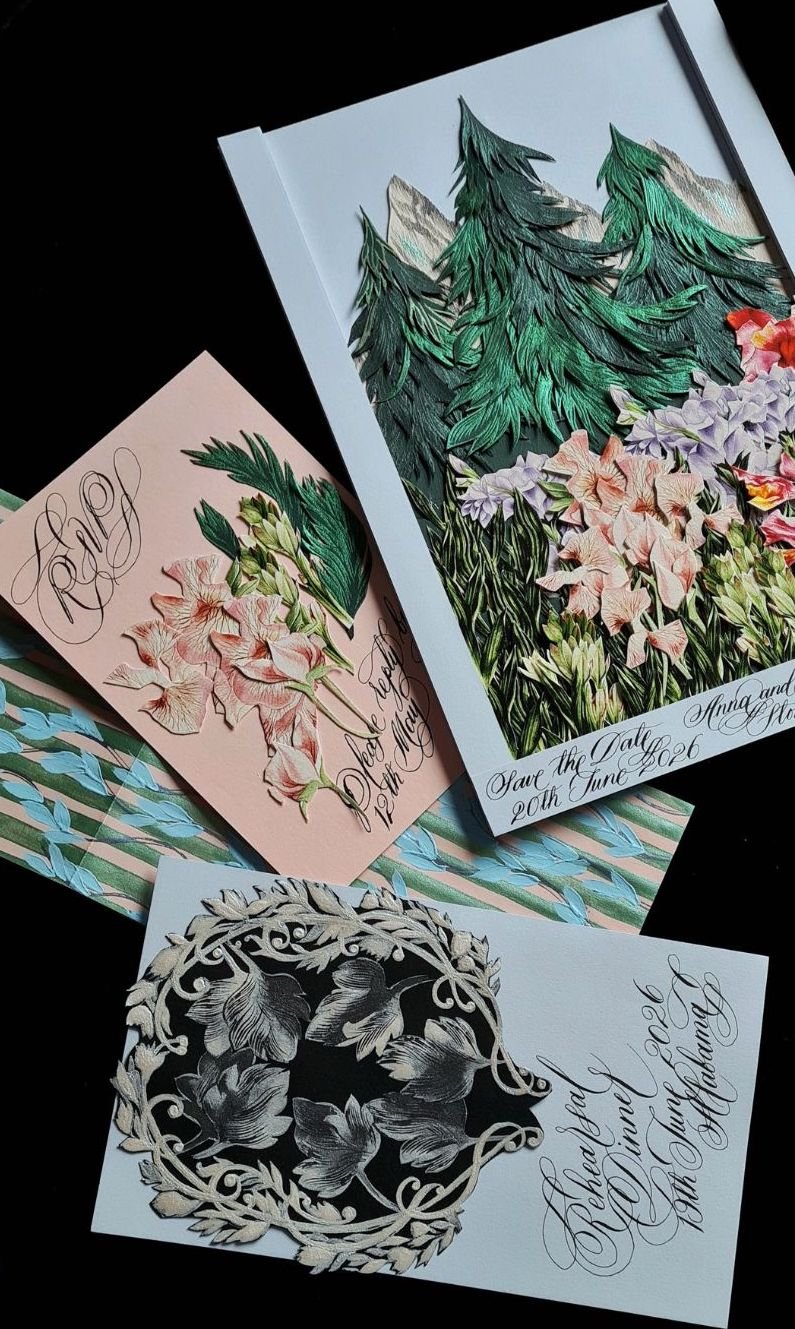 Custom made luxury forest and flower style wedding invitations - 1