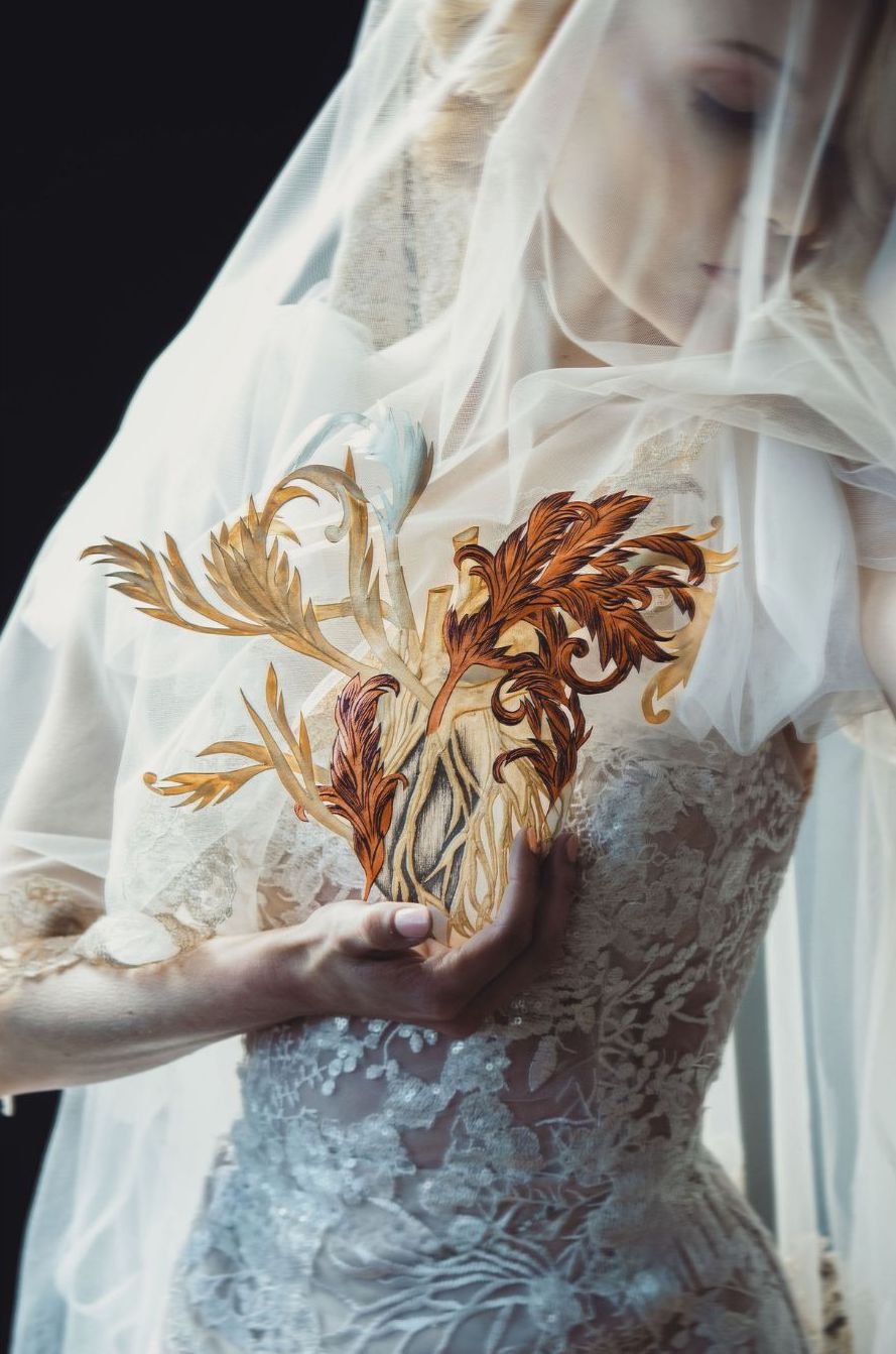 Hand crafted, luxury stationery design anatomic heart for a wedding editorial - 1