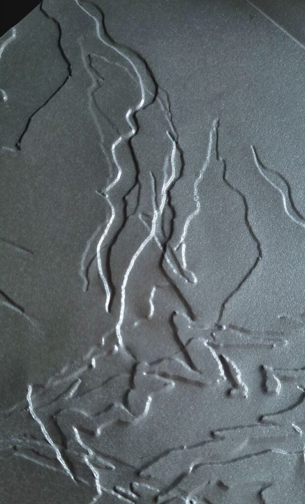 Metal Inspired blind deboss print impression into silver paper - 1