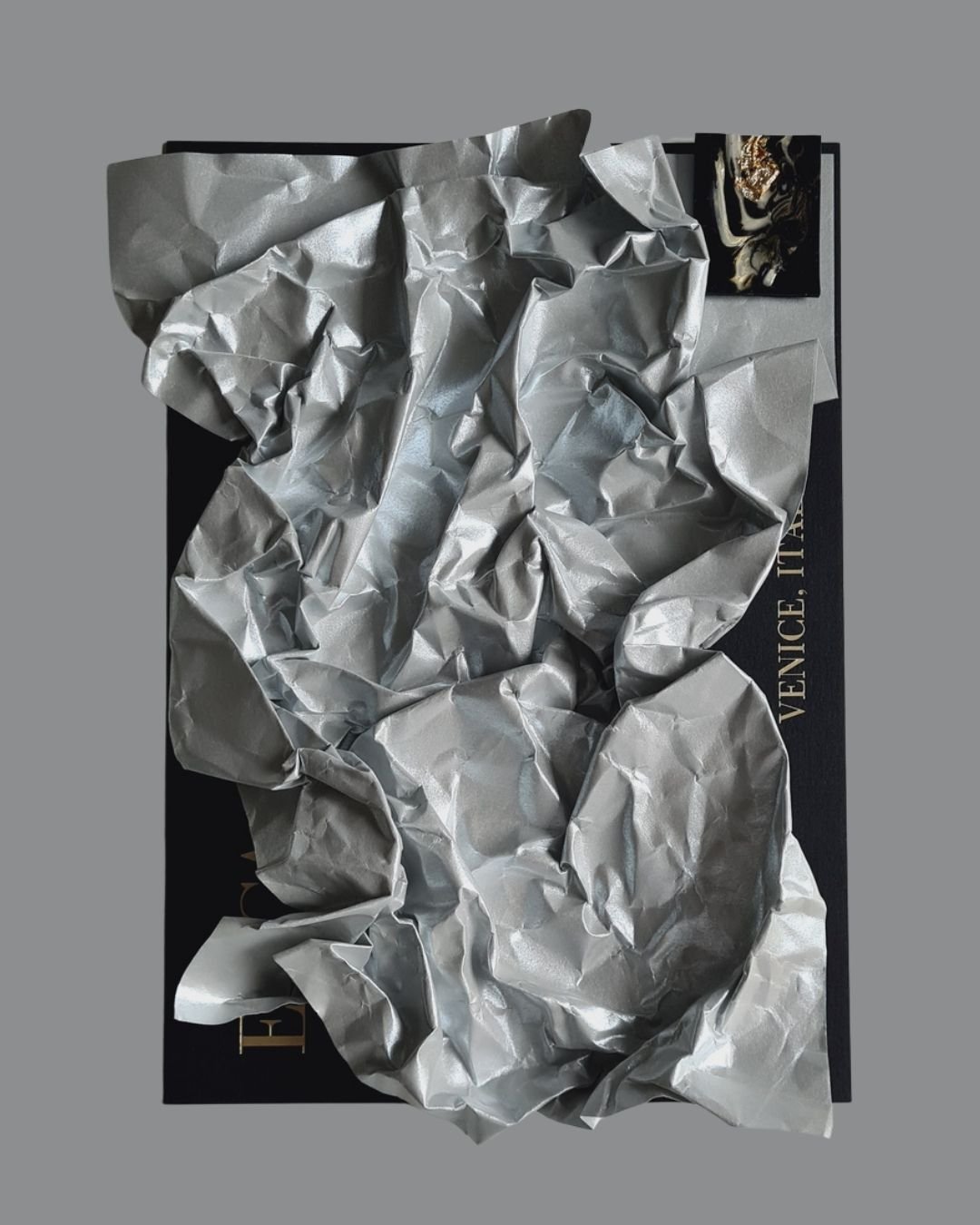 Metal Inspired crumpled and creased paper luxury invitation